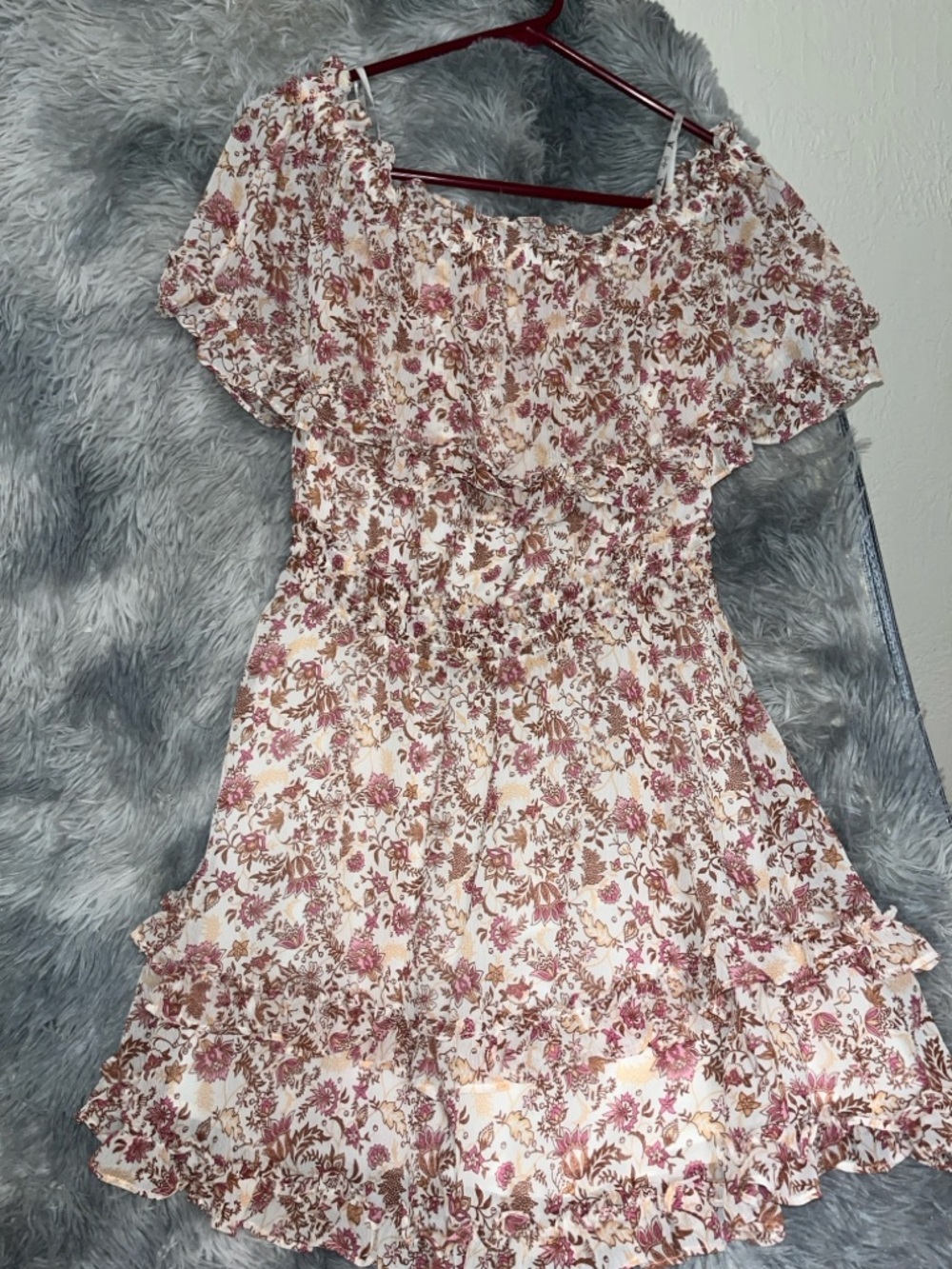 Jessica Simpson Pink & Brown Floral Smocked Romper